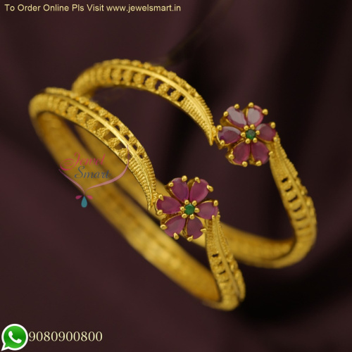 ccExquisite Antique Gold Floral Ruby Bangles | Affordable Low Price Jewelry B26099