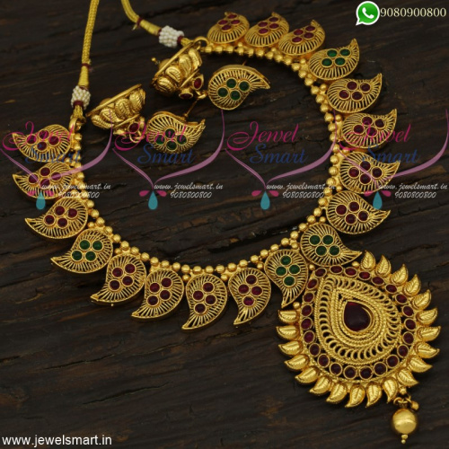 Antique Gold Necklace Designs Manga Malai Kemp Jewellery Online NL22072