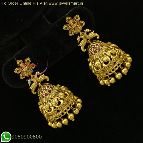 Floral Temple Inspired Antique Gold Peacock Jhumka Earrings | Exquisite Ethnic Jewelry J26419