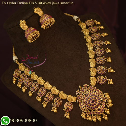 Exquisite Antique Gold Necklace with Peacock-Inspired Design and Real Kemp Stones NL24618N