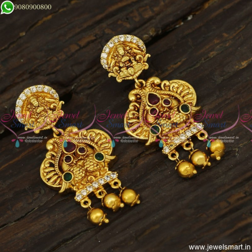 Antique Gold Plated Temple Earrings Studded with CZ Stones Screwback Lock ER23415
