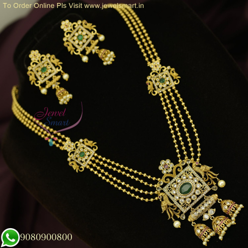 Antique Golden Beads Layered Long Necklace Set with Long Earrings - Timeless Elegance NL26441