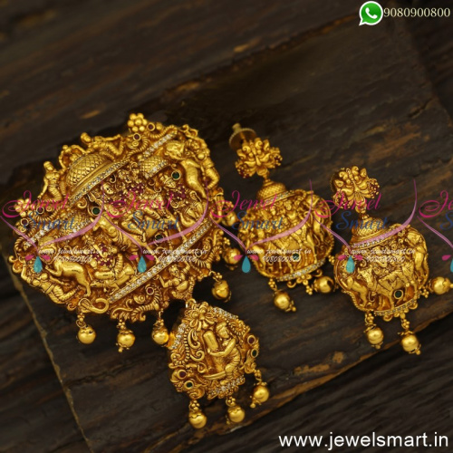 Antique Nagas Gold Plated Jewellery Shiv Darbar Heavy Pendant Earrings Set PS24643