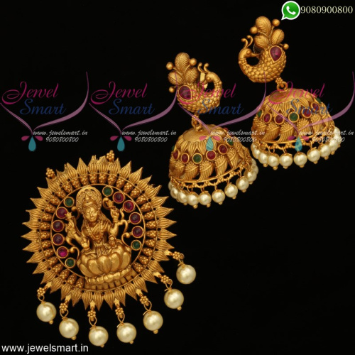 Delightful Temple Jewellery New Antique Pendant Jhumka Set Shop Online PS20173