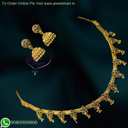 Exquisite Antique One Gram Gold Chain Necklace Set with Star Pendants and Cute Jhumka Earrings NL26307