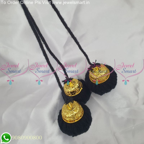 Art Silk Yarn Threaded Round Hair Gold Covering Jada Kunjalam H25248
