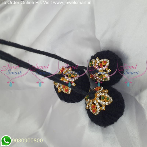 Art Silk Yarn Threaded Round Hair Jada Kunjalam With Stone Cap H25247