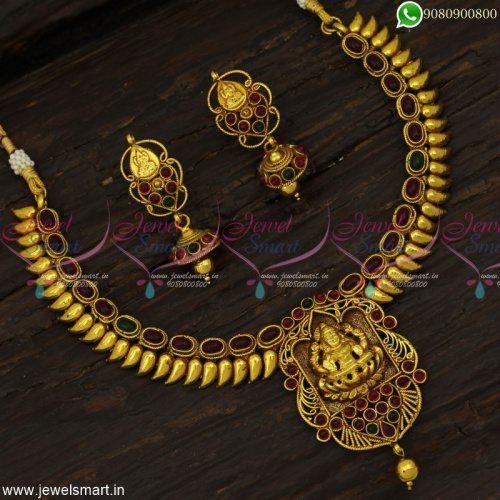 Arumbu Necklace Kerala Style Temple Jewellery With Jhumka Earrings Gheru Or Reddish Gold