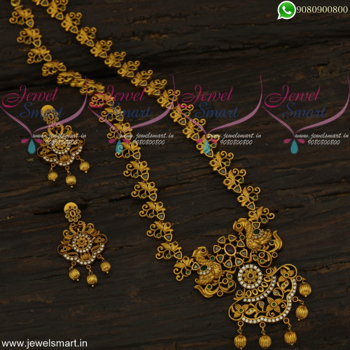 Astounding Designer Jewellery Set Peacock Long Necklace Gold Design Online NL22257