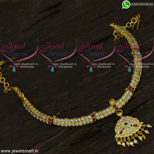 Attigai Model Gold Necklace Designs Traditional White Stone Jewellery Online NL22055