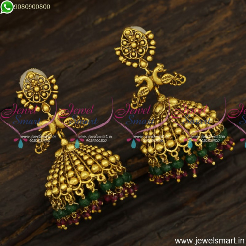 Attractive Beads Gold Model Jhumka Earrings For Wedding Trending Antique J23843