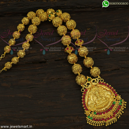 Awesome Beads Malai Gold Haram Designs Gajalakshmi Temple Jewellery Online NL22429