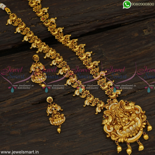 Awesome Nagas Temple Long Necklace Traditional Gold Design Haram Online NL23064