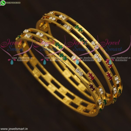 Baby Girl Gold Plated Stone Bangles 3 Line Simple Design Daily Wear B21651
