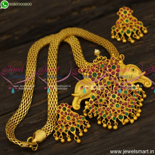 Bahubali Movie Style Dollar Chain Designs For Ladies Matte Look Ruby Emerald