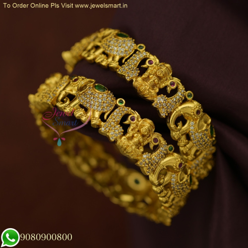Bahubali Movie-Inspired Temple Bangles: Antique Gold with Exclusive CZ Stone Embellishments B25976