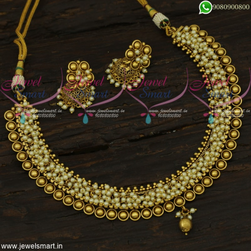 Beads Cluster Gold Necklace Designs  Jhumka Earrings Antique Jewellery 