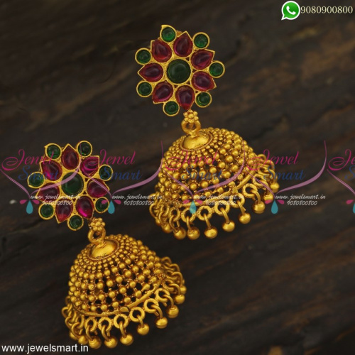 Beads Model Beautiful Matte Antique Jhumkas Online Gold Design Jewellery J23309