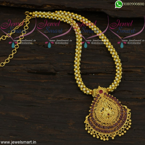 Latest Beads Necklace Temple Jewellery Pendant Gold Design Online NL22022