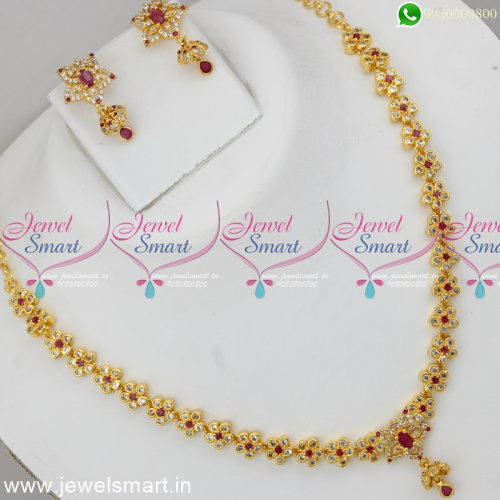 Beautiful 6 Stone Flower Necklace Set Gold Plated Everyday Wear NL24974