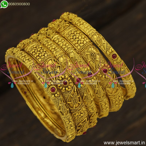 Beautiful Antique Gold Bangles Design 6 Pieces Set Fashion Jewellery Trends B23832