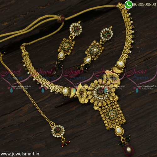 Beautiful Antique Necklace Set At Wholesale Prices Online With Maang Tikka NL22872