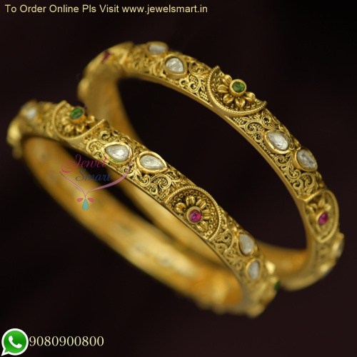 Beautiful Gold Bangles Design with Kundan Stones - Handcrafted Like Real B25156