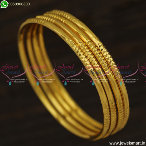 Beautiful Gold Covering Bangles Mild Design Smooth 4 Pieces Set Regular Wear B23665