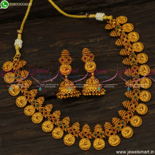 Beautiful Kalasam Design Temple Jewellery Set Latest Coin Necklace Online 