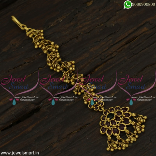 Beautiful Kemp Maang Tikka Bead Danglers Latest Gold Design Jewellery Online T22286