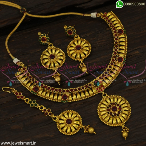 Beautiful Kemp Stones Low Price Necklace Set With Maang Tikka Antique Jewellery NL22818
