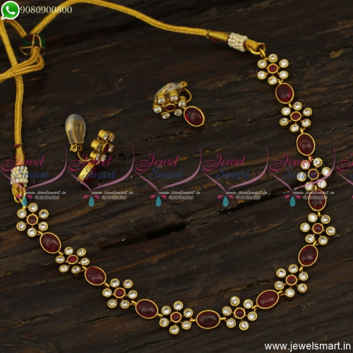Beautiful Kids Necklace Set With Soft Clip Lock Ear Studs Simple Gold Design Antique 