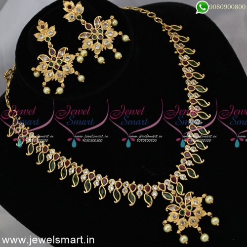 Beautiful Leaf Design Gold Plated Necklace Set Latest One Gram Collections NL24980