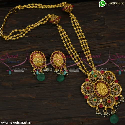 Beautiful Kharbuja Beads One Gram Gold Temple Jewellery Traditional Necklace Set Online NL23050