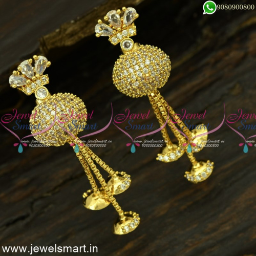 Beautiful Stone Ball 3 Chain Drops Fancy Earrings Gold Plated Low Price ER25021