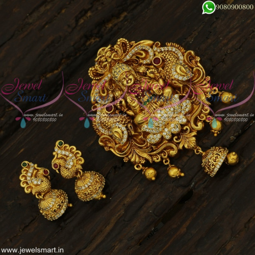 Beautiful Temple Jewellery Antique Gold Pendant Design With Jhumka Online