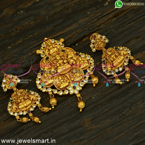 Beautiful Temple Jewellery Pendant and Earrings Handmade Collections Online PS25009