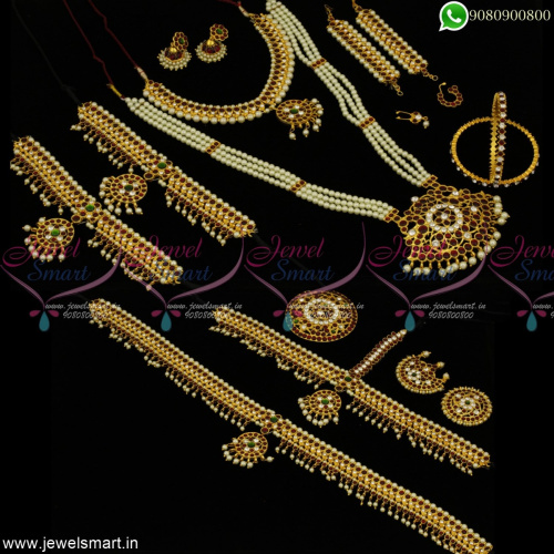 Bharathanatyam Dance Jewellery Set Kemp Pearls Low Price Full Combo Set Online D23077