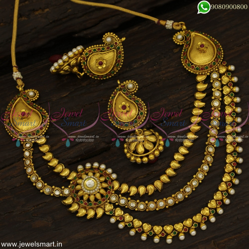 Big Jhumka Earrings With Layered Necklace Design Antique Mango Jewellery Online NL22945