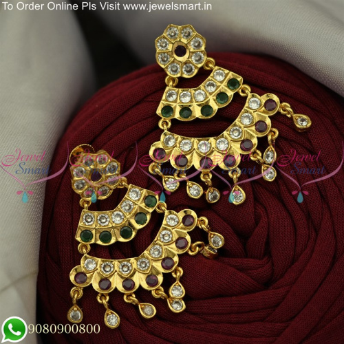 Big Size Visiri Thodu Kammal Ear Studs With Stone Drops Gold Plated ER25104