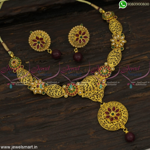 Brass Metal Light Weight Antique Necklace Set Classic Fashion Jewellery Online NL22857