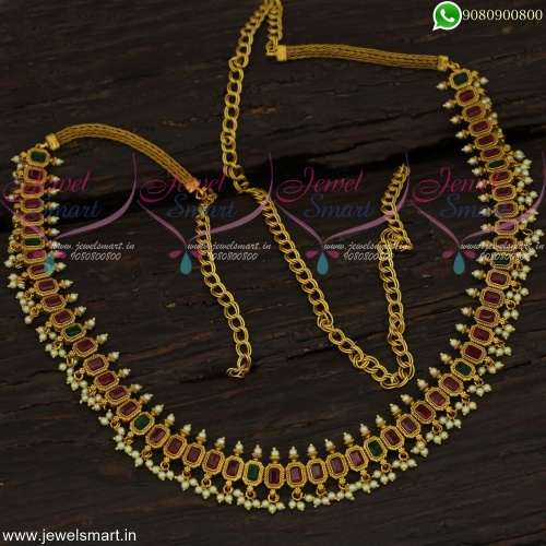 Bridal Fashion Jewellery Collections Rectangle Stone Chain Vaddanam Online H22701