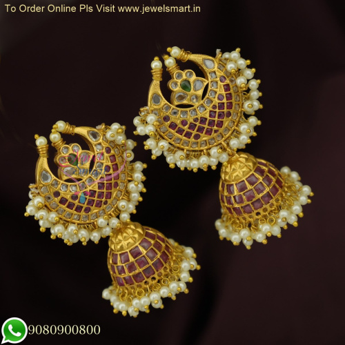 Elegant Bridal Gold Traditional Big Jhumka Earrings - Antique Jewelry Designs J26131