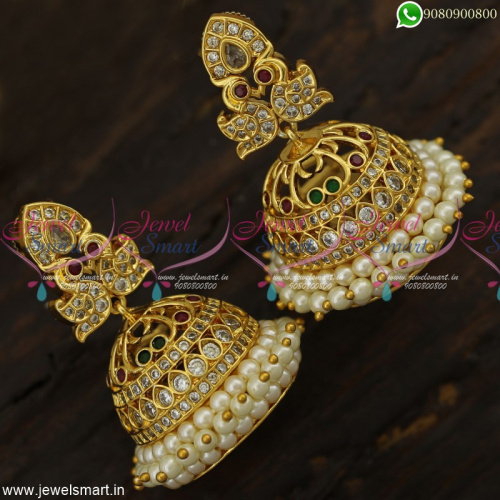 Bridal Jhumka Earrings Adorned with 3 Layer Beads Gold Plated Jewellery J23301
