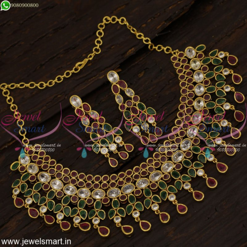 Bridal Necklace Set for Wedding Gold Plated Jewellery Choker Model 
