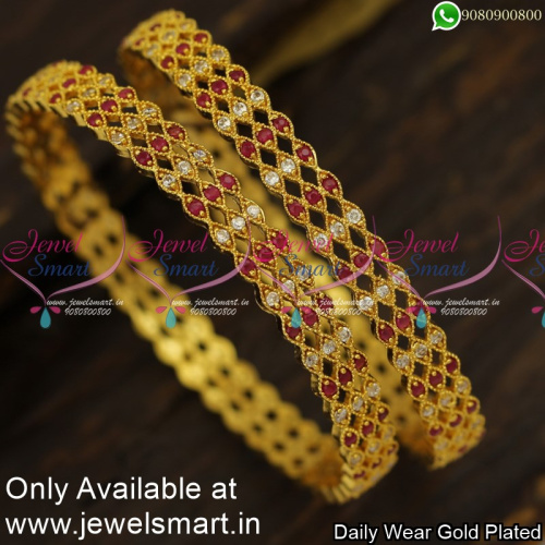 Broad 3 Dots Daily Wear Gold Kangan Design Ruby Jewellery Unique Bangles Online B24009