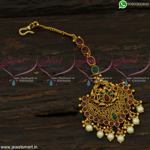 Broad Beautiful Designer Maang Tikka With Pearls Antique Bridal Jewellery
