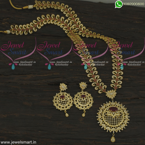 Broad Bridal Long Necklace CZ Fashion Jewellery Designs Shop Online NL22302