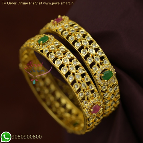 Elegant Broad Floral Design Gold Bangles for Party Wear B25978
