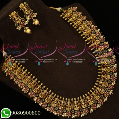 Graceful Broad Haram Long Gold Necklace Antique Wedding Jewellery Temple